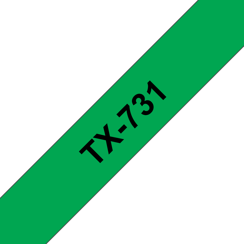 Original Brother TX731 merketape – sort på grønn, 12 mm bred
